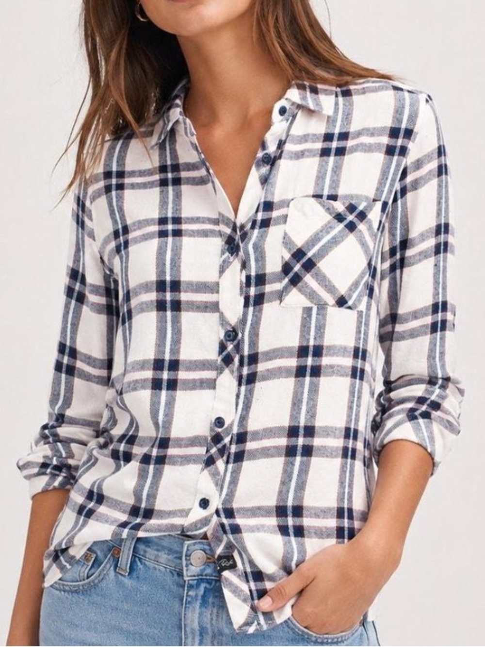 Rails Navy and White Plaid Button-Down Shirt